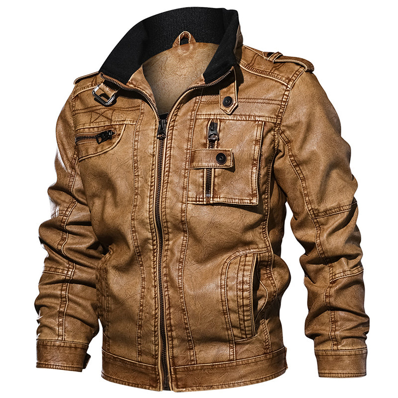 Men Leather Jacket Casual Windproof