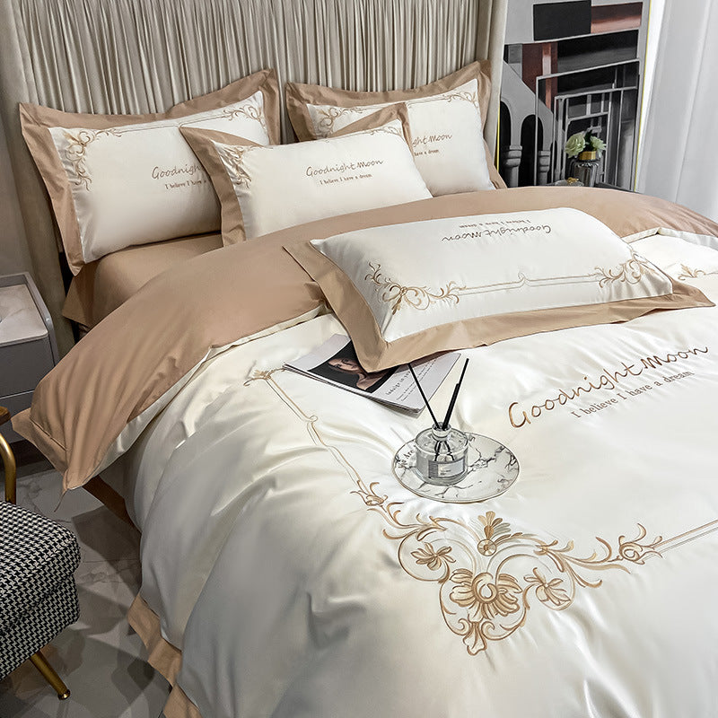 Four-piece Pure Cotton Washed Silk Embroidered Bedding Set