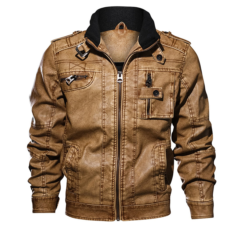 Men Leather Jacket Casual Windproof