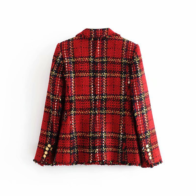 Plaid buttoned woolen blazer