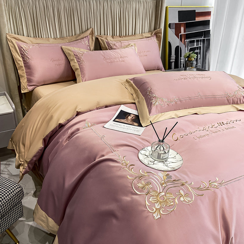 Four-piece Pure Cotton Washed Silk Embroidered Bedding Set