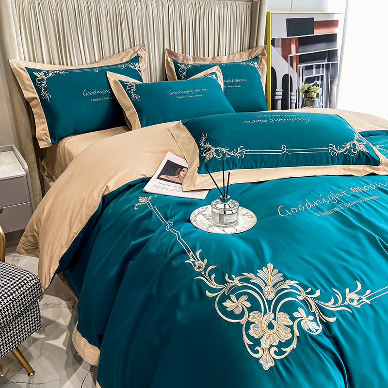 Four-piece Pure Cotton Washed Silk Embroidered Bedding Set